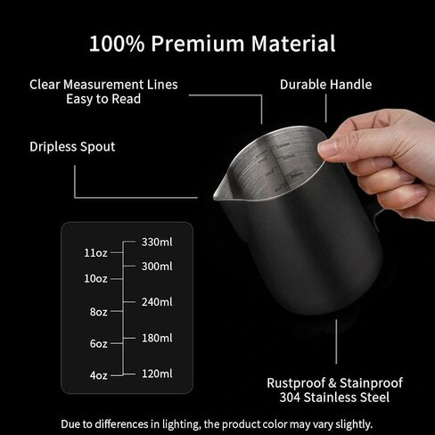 watchget Milk Frothing Pitcher 350ml/600ml/900ml/1500ml (12oz/20oz/32oz/52oz) - Stainless Steel Espresso Steaming Pitcher for Cappuccino, Latte Art, Milk Jug Coffee Frother Cup, Black in Kuwait