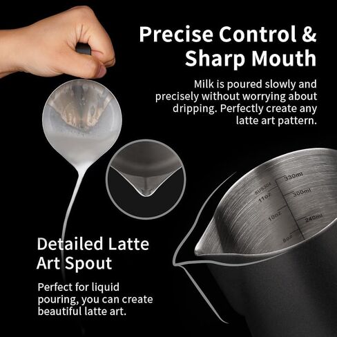 watchget Milk Frothing Pitcher 350ml/600ml/900ml/1500ml (12oz/20oz/32oz/52oz) - Stainless Steel Espresso Steaming Pitcher for Cappuccino, Latte Art, Milk Jug Coffee Frother Cup, Black in Kuwait