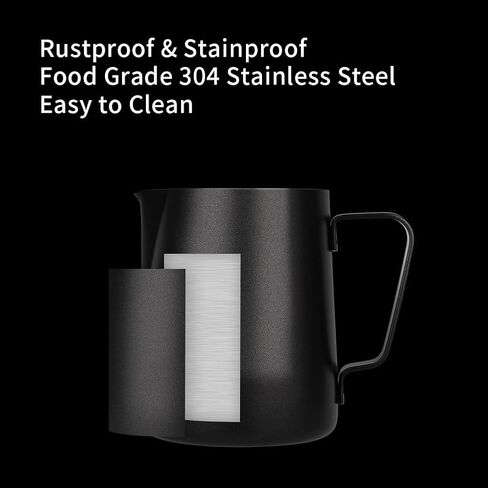 watchget Milk Frothing Pitcher 350ml/600ml/900ml/1500ml (12oz/20oz/32oz/52oz) - Stainless Steel Espresso Steaming Pitcher for Cappuccino, Latte Art, Milk Jug Coffee Frother Cup, Black in Kuwait