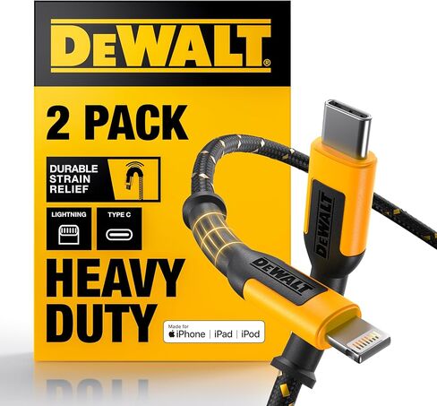 DEWALT Lightning to USB C Cable — Reinforced Braided Cable for Lightning — Charger Cord Compatible with iPhone — Apple Compatible Charging Cable… (USB C to Lightning, 4 FT) in Saudi Arabia