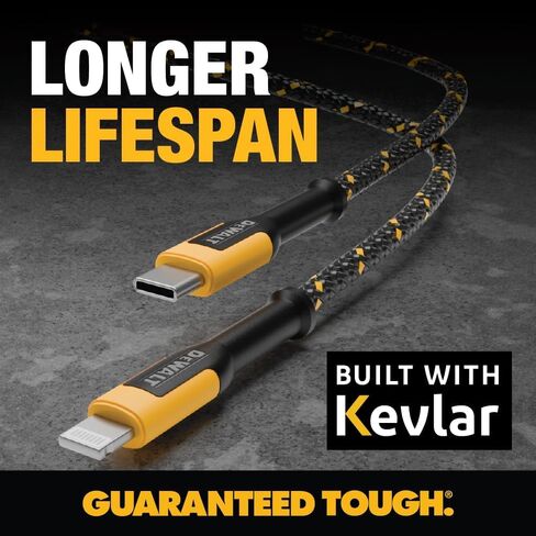 DEWALT Lightning to USB C Cable — Reinforced Braided Cable for Lightning — Charger Cord Compatible with iPhone — Apple Compatible Charging Cable… (USB C to Lightning, 4 FT) in Saudi Arabia