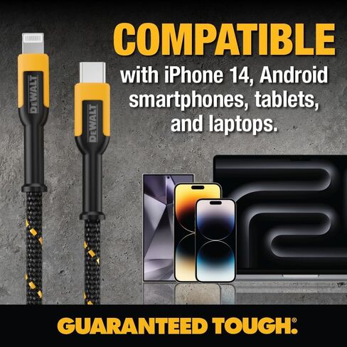 DEWALT Lightning to USB C Cable — Reinforced Braided Cable for Lightning — Charger Cord Compatible with iPhone — Apple Compatible Charging Cable… (USB C to Lightning, 4 FT) in Saudi Arabia