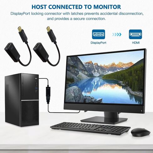 2 Pack Black DisplayPort to HDMI Adapter 4K Unidirection DisplayPort Computor إلى محول اتصال مراقبة HDMI يدعم ما يصل إلى 3840x2160@30Hz ، 1920x1080@60Hz (1080p) in Kuwait