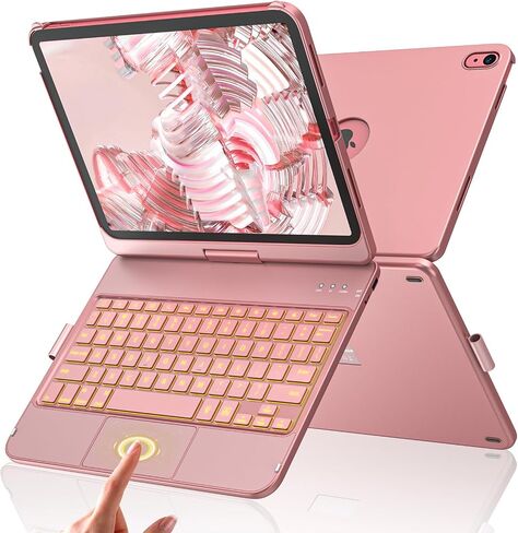 aMZCaSE Touch Keyboard Case for iPad A16 11th/10th Gen, 360° Rotating | Multi-Touch Touchpad, 7-Color Backlit, Pencil Holder, Fits iPad A16 11″ (2025) & 10th Gen 10.9″ (2022), Retro Red in Kuwait