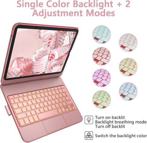 aMZCaSE Touch Keyboard Case for iPad A16 11th/10th Gen, 360° Rotating | Multi-Touch Touchpad, 7-Color Backlit, Pencil Holder, Fits iPad A16 11″ (2025) & 10th Gen 10.9″ (2022), Retro Red in Kuwait