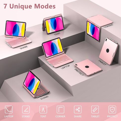 aMZCaSE Touch Keyboard Case for iPad A16 11th/10th Gen, 360° Rotating | Multi-Touch Touchpad, 7-Color Backlit, Pencil Holder, Fits iPad A16 11″ (2025) & 10th Gen 10.9″ (2022), Retro Red in Kuwait