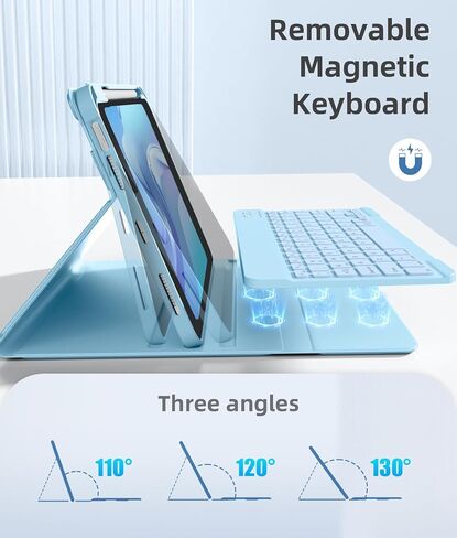 Akkerds for iPad A16 Case with لوحة المفاتيح - 7 ألوان لوحة مفاتيح خلفية لـ iPad الجيل العاشر/iPad Air 11 بوصة - غطاء الورقة اللاسلكية لـ iPad Air 10.9 Inch/iPad Pro 11 Inch 2022/2021/2020 -skyblue in Kuwait