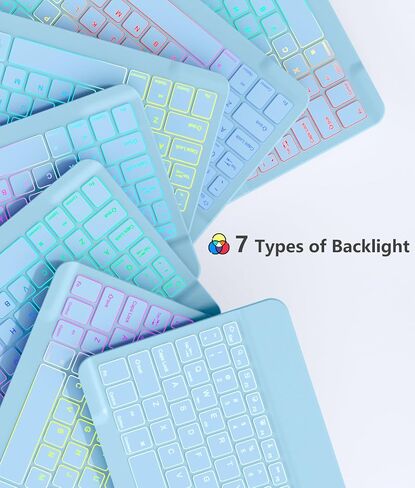 Akkerds for iPad A16 Case with لوحة المفاتيح - 7 ألوان لوحة مفاتيح خلفية لـ iPad الجيل العاشر/iPad Air 11 بوصة - غطاء الورقة اللاسلكية لـ iPad Air 10.9 Inch/iPad Pro 11 Inch 2022/2021/2020 -skyblue in Kuwait