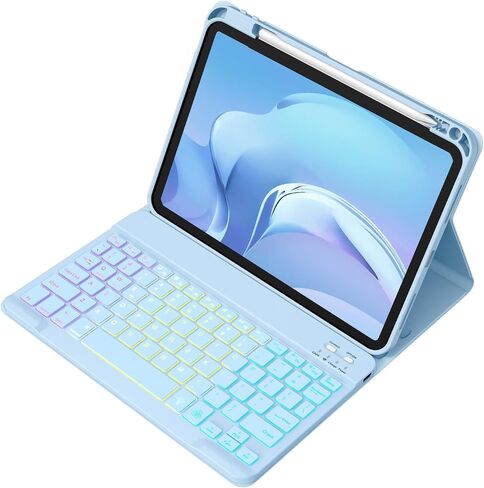 Akkerds for iPad A16 Case with لوحة المفاتيح - 7 ألوان لوحة مفاتيح خلفية لـ iPad الجيل العاشر/iPad Air 11 بوصة - غطاء الورقة اللاسلكية لـ iPad Air 10.9 Inch/iPad Pro 11 Inch 2022/2021/2020 -skyblue in Kuwait