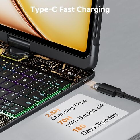 حالة لوحة المفاتيح لـ 12.9 بوصة iPad Pro 6/5/4/3rd Gen & 13 بوصة IPAD AIR (2025 M3 ، 2024 M2) لوحة مفاتيح لاسلكية مع لوحة تتبع 7 ملونة ، غطاء واقي شفاف مع حامل قلم رصاص (أسود) in Kuwait