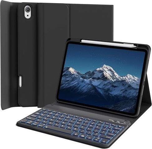حالة لوحة المفاتيح لـ iPad 11 بوصة (A16) 11/10.9 بوصة من الجيل العاشر 2025/2022 مع حامل قلم رصاص ، 7 ألوان إضاءة خلفية قابلة للفصل غطاء مفتاح Bluetooth اللاسلكي المغنطيسي ، والأخضر الداكن in Kuwait