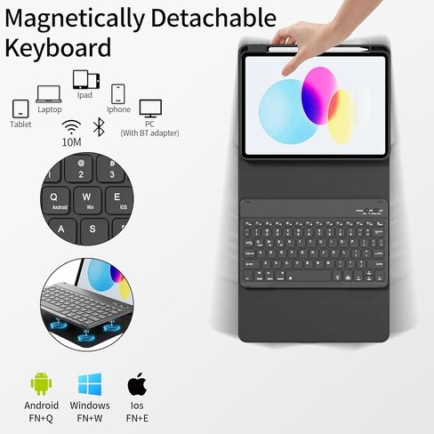حالة لوحة المفاتيح لـ iPad 11 بوصة (A16) 11/10.9 بوصة من الجيل العاشر 2025/2022 مع حامل قلم رصاص ، 7 ألوان إضاءة خلفية قابلة للفصل غطاء مفتاح Bluetooth اللاسلكي المغنطيسي ، والأخضر الداكن in Kuwait