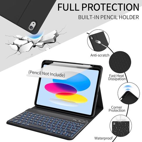 حالة لوحة المفاتيح لـ iPad 11 بوصة (A16) 11/10.9 بوصة من الجيل العاشر 2025/2022 مع حامل قلم رصاص ، 7 ألوان إضاءة خلفية قابلة للفصل غطاء مفتاح Bluetooth اللاسلكي المغنطيسي ، والأخضر الداكن in Kuwait