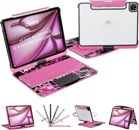 حالة لوحة المفاتيح لـ 12.9 بوصة iPad Pro 6/5/4/3rd Gen & 13 بوصة IPAD AIR (2025 M3 ، 2024 M2) لوحة مفاتيح لاسلكية مع لوحة تتبع 7 ملونة ، غطاء واقي شفاف مع حامل قلم رصاص (أسود) in Kuwait