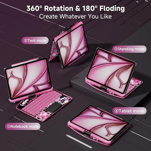 حالة لوحة المفاتيح لـ 12.9 بوصة iPad Pro 6/5/4/3rd Gen & 13 بوصة IPAD AIR (2025 M3 ، 2024 M2) لوحة مفاتيح لاسلكية مع لوحة تتبع 7 ملونة ، غطاء واقي شفاف مع حامل قلم رصاص (أسود) in Kuwait