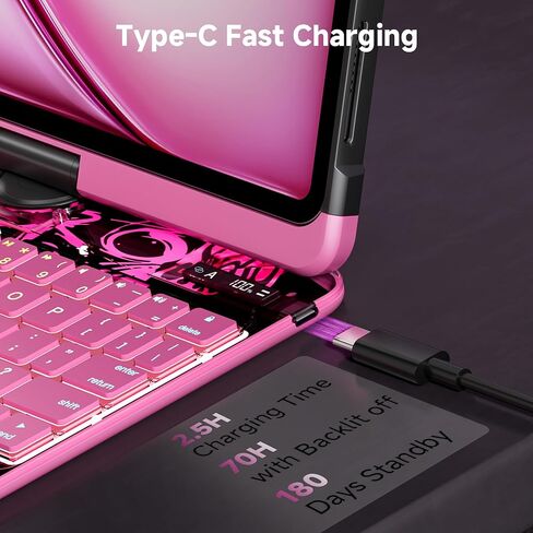 حالة لوحة المفاتيح لـ 12.9 بوصة iPad Pro 6/5/4/3rd Gen & 13 بوصة IPAD AIR (2025 M3 ، 2024 M2) لوحة مفاتيح لاسلكية مع لوحة تتبع 7 ملونة ، غطاء واقي شفاف مع حامل قلم رصاص (أسود) in Kuwait