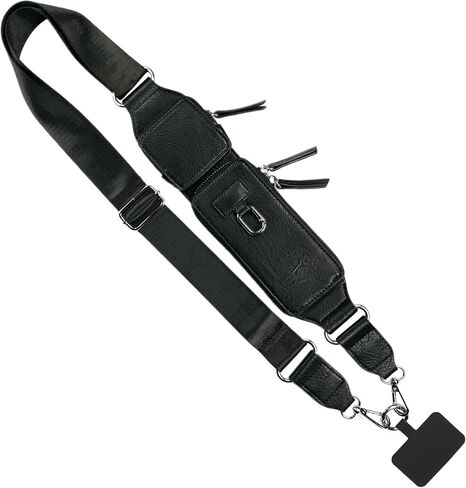 Zip & Clips Phone Lanyard Crossbody with Wallet for Women (Black) – Stylish and Lightweight Vegan Leather Phone Strap, Hands-Free Carrying and Adjustable Cell Phone Crossbody Lanyard in Kuwait
