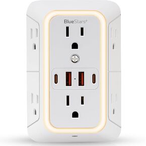 شاحن طاقة الجدار الجدران شاحن الحائط 6 موسع منفذ 4 منافذ USB (5 فولت ، 2.4 أ ، 12W) وشريط الطاقة الليلي 3 من الجوانب مع منافذ متباعدة محول - حامية زيادة في المكتب المنزلي للمكتب المنزلي للمكتب المنزلي in Kuwait