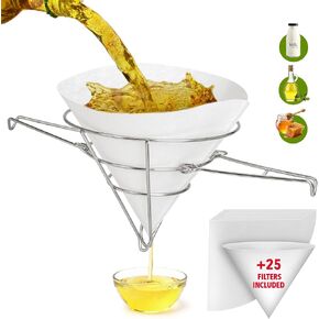 +25 Premium 10 Inch Grease container for kitchen oil filter spoon cooking to reuse strainer separator holder deep fryer frying paper cones food pot maple syrup tapping cone fry china cap. in Saudi Arabia