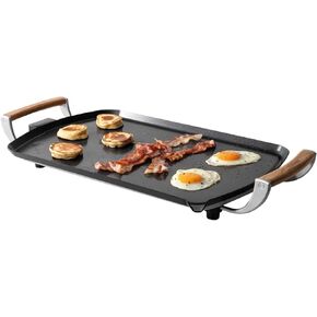 Boska Electric Griddle Pro – PFAS-Free Ceramic Nonstick Surface – Adjustable Heat up to 420°F – Grease Drain Spout – Oak Wood Handles – Black in Kuwait