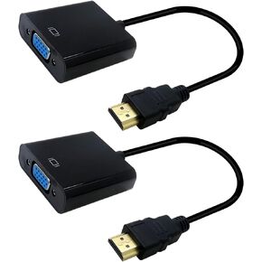 New 2X Gold-Plated HDMI to VGA Adapter Replacement (Male to Female) for Computer/Desktop/Laptop/PC/Monitor, Up to 1080p Full HD (1920x1080@60Hz) - Black in Kuwait