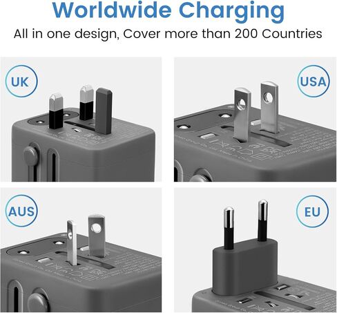محول السفر العالمي ، محول سدادة السفر الأوروبي (وليس محول الجهد) ، محول الطاقة الدولي مع USB C USB من النوع A و AC الخاص بالاتحاد الأوروبي في المملكة المتحدة أستراليا اليابان تايلاند (النوع C/G/A/I) in Kuwait