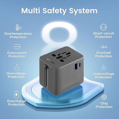 محول السفر العالمي ، محول سدادة السفر الأوروبي (وليس محول الجهد) ، محول الطاقة الدولي مع USB C USB من النوع A و AC الخاص بالاتحاد الأوروبي في المملكة المتحدة أستراليا اليابان تايلاند (النوع C/G/A/I) in Kuwait