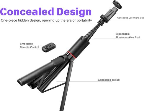 C21 53" Aluminum Selfie Stick Tripod for iPhone Android, Hidden Design Portable Phone Stand with Wireless Remote, Extendable Travel Stand for Video Recording, Live Streaming in Saudi Arabia