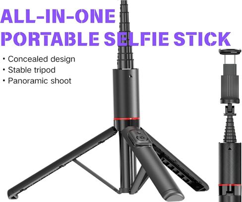 C21 53" Aluminum Selfie Stick Tripod for iPhone Android, Hidden Design Portable Phone Stand with Wireless Remote, Extendable Travel Stand for Video Recording, Live Streaming in Saudi Arabia
