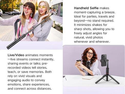 C21 53" Aluminum Selfie Stick Tripod for iPhone Android, Hidden Design Portable Phone Stand with Wireless Remote, Extendable Travel Stand for Video Recording, Live Streaming in Saudi Arabia