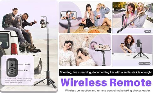 C21 53" Aluminum Selfie Stick Tripod for iPhone Android, Hidden Design Portable Phone Stand with Wireless Remote, Extendable Travel Stand for Video Recording, Live Streaming in Saudi Arabia
