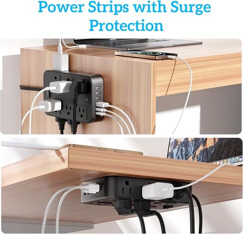 Power Strip Surge Protector 5 Ft Extension Cord with 12 AC Outlets 6 USB Ports Flat Plug 3-Sided Outlet Extender Home Office Kitchen Dorm Room Wall Desk Charging Station ETL Listed Black in Saudi Arabia