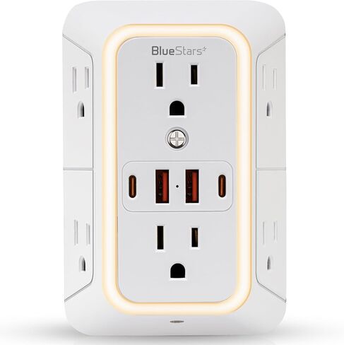 شاحن طاقة الجدار الجدران شاحن الحائط 6 موسع منفذ 4 منافذ USB (5 فولت ، 2.4 أ ، 12W) وشريط الطاقة الليلي 3 من الجوانب مع منافذ متباعدة محول - حامية زيادة في المكتب المنزلي للمكتب المنزلي للمكتب المنزلي in Kuwait