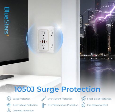 شاحن طاقة الجدار الجدران شاحن الحائط 6 موسع منفذ 4 منافذ USB (5 فولت ، 2.4 أ ، 12W) وشريط الطاقة الليلي 3 من الجوانب مع منافذ متباعدة محول - حامية زيادة في المكتب المنزلي للمكتب المنزلي للمكتب المنزلي in Kuwait