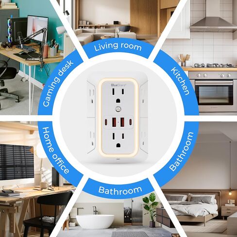 شاحن طاقة الجدار الجدران شاحن الحائط 6 موسع منفذ 4 منافذ USB (5 فولت ، 2.4 أ ، 12W) وشريط الطاقة الليلي 3 من الجوانب مع منافذ متباعدة محول - حامية زيادة في المكتب المنزلي للمكتب المنزلي للمكتب المنزلي in Kuwait