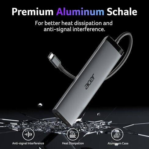 Acer 8 in 1 USB C Hub 10Gbps, USBC to HDMI Adapter 4K@60Hz, 2×USB-C 3.2, 2×USB A 3.0 Data Transfer, 100W PD Port Type C Multiport Splitter with SD/TF Card Reader, for Laptop, PC, Desktop, iPad Pro in Saudi Arabia