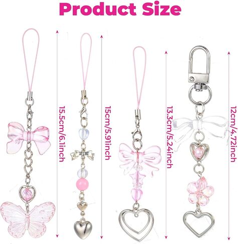 Yolev 4PCS Cute Phone Charm Pink Phone Keychain Butterfly Heart Shape Camera Charm Strap Y2K Aesthetic Phones Charms for Bag Purse Backpack Camera Decor in Saudi Arabia