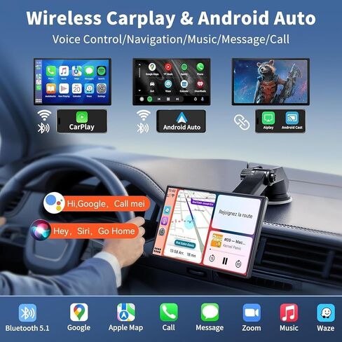 شاشة Apple Carplay Apple Android المحمولة للسيارة ، وراديو سيارة شاش 9 بوصة مع Bluetooth ، والتحكم الصوتي ، و Car Paly لجميع المركبات in Kuwait