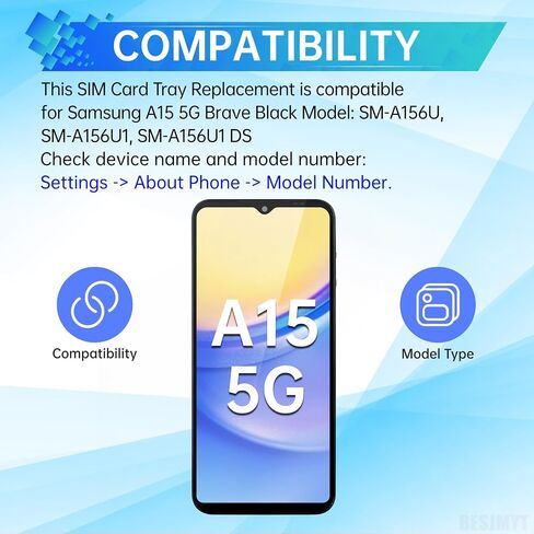 Sim Card Tray Replacement for Samsung Galaxy A15 5G (Single SIM Version) Brave Black Card Tray Slot Holder Bracket Adapter with Needle Ejector for A15 5G SM-A156U SM-A156U1 SM-A156U1 DS in Saudi Arabia