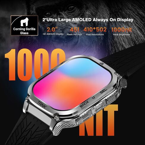 Amaztim Smart Watch ، 60 يومًا بطارية طويلة طويلة ، وغطاء 5atm مقاوم للماء ، والصف العسكري المعدني الكامل ، والاستدعاء/إجراء مكالمة ، وشاشة AMOLED ، وشاشة الصحة متوافقة مع iPhone و Android in Kuwait