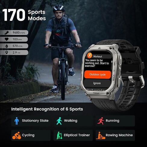 Amaztim Smart Watch ، 60 يومًا بطارية طويلة طويلة ، وغطاء 5atm مقاوم للماء ، والصف العسكري المعدني الكامل ، والاستدعاء/إجراء مكالمة ، وشاشة AMOLED ، وشاشة الصحة متوافقة مع iPhone و Android in Kuwait