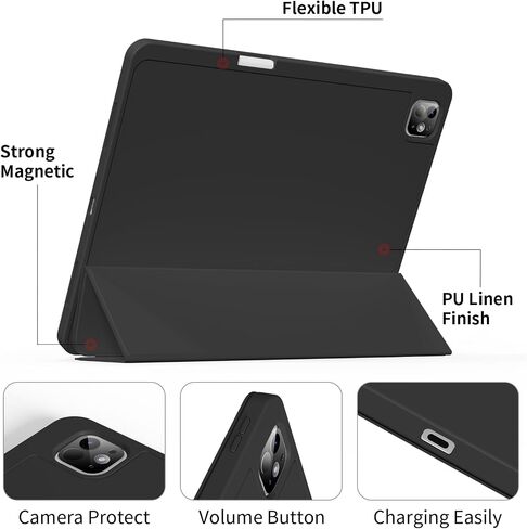 for iPad Pro 13 inch Case (M5/M4) 2025/2024, Slim Protective Cover with Pencil Holder, Soft TPU Back Cover, Trifold Stand, Auto Wake/Sleep, A2925 A2926 A3007 A3362 A3359 (Pink) in Saudi Arabia