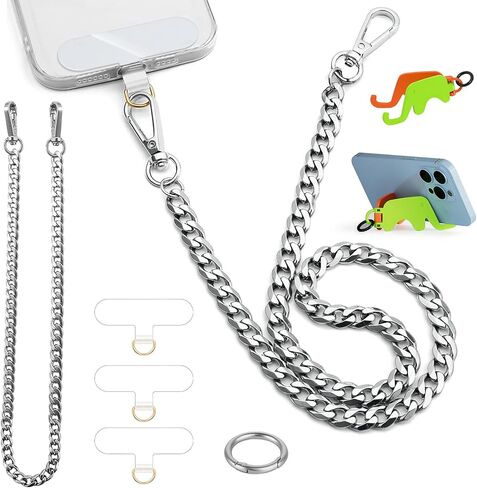 2 PCS Phone Lanyard Belt Belt Chain anti theft ballet chain for Men Women Metal Hip Hop Punk Jeans Chains Bansers with 3 Patch Patch و iPhone حامل لجميع مفاتيح الهواتف الذكية الذهب والبندقية in Kuwait