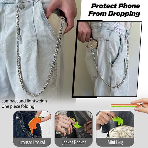 2 PCS Phone Lanyard Belt Belt Chain anti theft ballet chain for Men Women Metal Hip Hop Punk Jeans Chains Bansers with 3 Patch Patch و iPhone حامل لجميع مفاتيح الهواتف الذكية الذهب والبندقية in Kuwait