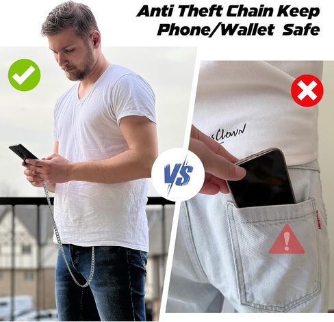 2 PCS Phone Lanyard Belt Belt Chain anti theft ballet chain for Men Women Metal Hip Hop Punk Jeans Chains Bansers with 3 Patch Patch و iPhone حامل لجميع مفاتيح الهواتف الذكية الذهب والبندقية in Kuwait