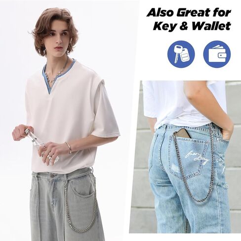 2 PCS Phone Lanyard Belt Belt Chain anti theft ballet chain for Men Women Metal Hip Hop Punk Jeans Chains Bansers with 3 Patch Patch و iPhone حامل لجميع مفاتيح الهواتف الذكية الذهب والبندقية in Kuwait