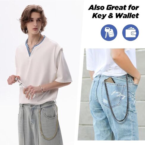 2 PCS Phone Lanyard Belt Belt Chain anti theft ballet chain for Men Women Metal Hip Hop Punk Jeans Chains Bansers with 3 Patch Patch و iPhone حامل لجميع مفاتيح الهواتف الذكية الذهب والبندقية in Kuwait