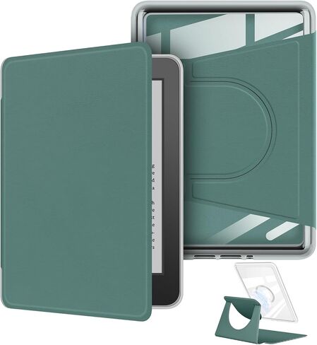 360 درجة دوارة حقيقية لـ 6 "Kindle (الجيل الحادي عشر -2024) ، تصميم حامل مغناطيسي قابل للانفصال واقي قابلة للتعديل واضحة مع النوم/الاستيقاظ التلقائي ، الأخضر الداكن in Saudi Arabia