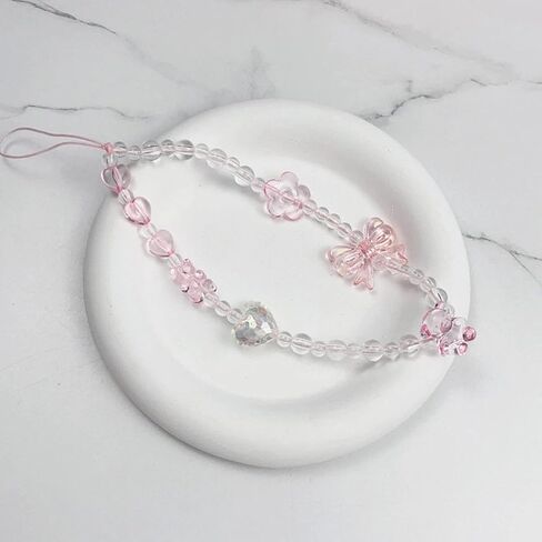 1Pc Pink Flower Bow Love Pendant Phone Chain Fashion Phone Chain Case Hanging Decoration Wrist Strap Hanging Rope in Saudi Arabia