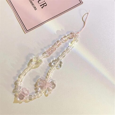 1Pc Pink Flower Bow Love Pendant Phone Chain Fashion Phone Chain Case Hanging Decoration Wrist Strap Hanging Rope in Saudi Arabia